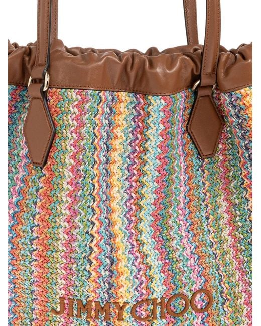 Jimmy Choo Brown Zigzag-Woven Leather-Trim Tote Bag