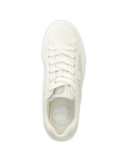 Buffalo White Paired Bloom Floral-Lace Platform Sneakers