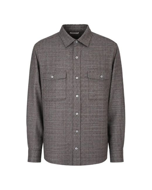 Agnona Gray Check-Pattern Wool-Blend Shirt for men