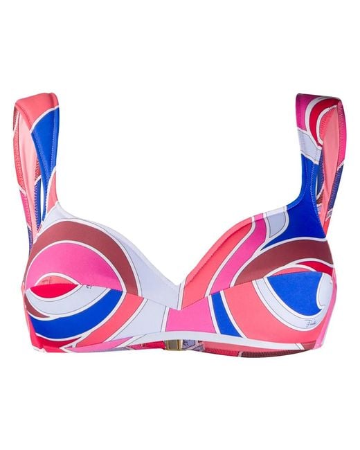 Emilio Pucci Blue Abstract Print Bikini Top