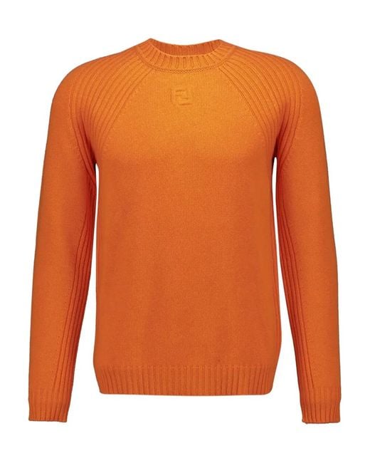 Fendi Orange Crew-Neck Long-Sleeve Sweater for men
