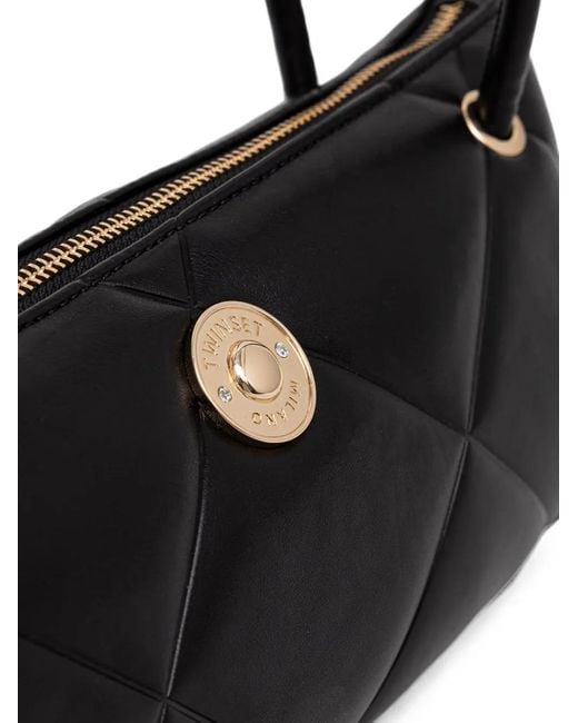 Twinset Black Quilted Bowler Bag With Logo