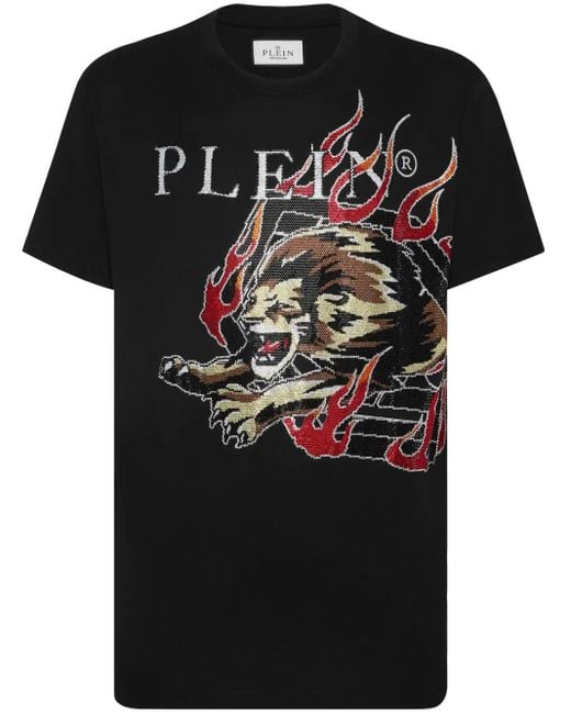 Philipp Plein Black Rhinestone-Embellished Cotton T-Shirt for men