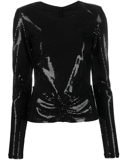 ROTATE BIRGER CHRISTENSEN Black Sequin-Embellished Open-Back Top