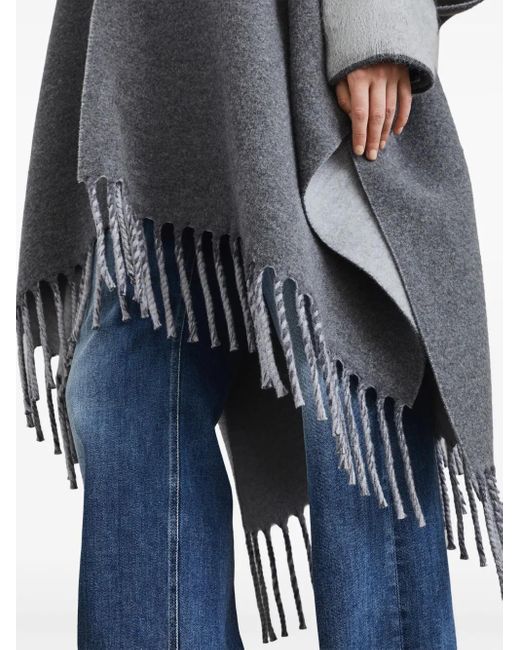 Brunello Cucinelli Gray Fringed-Edge Wool-Cashmere Cape