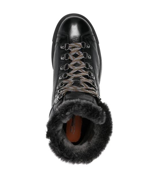 メンズ Santoni シアリング レザーブーツ Black