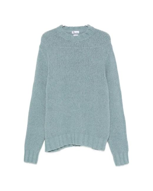 Doppiaa Blue Chunky-Knit Crew-Neck Sweater for men