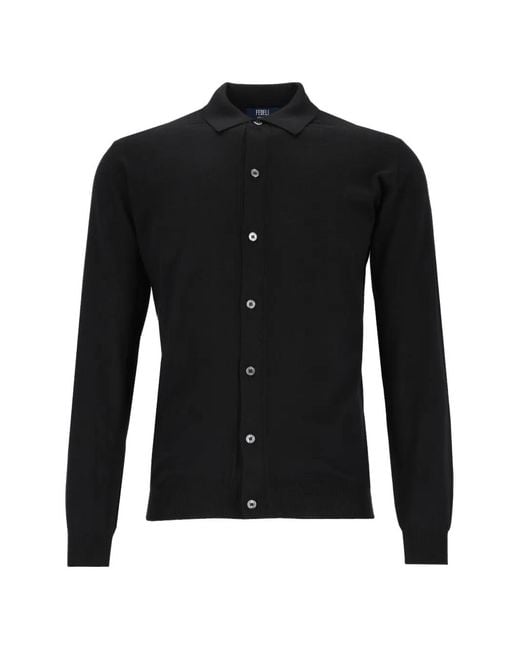 Fedeli Black Button-Up Knitted Cardigan for men
