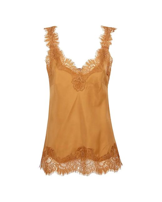 Gold Hawk Brown Megan Lace-Trim Silk Top
