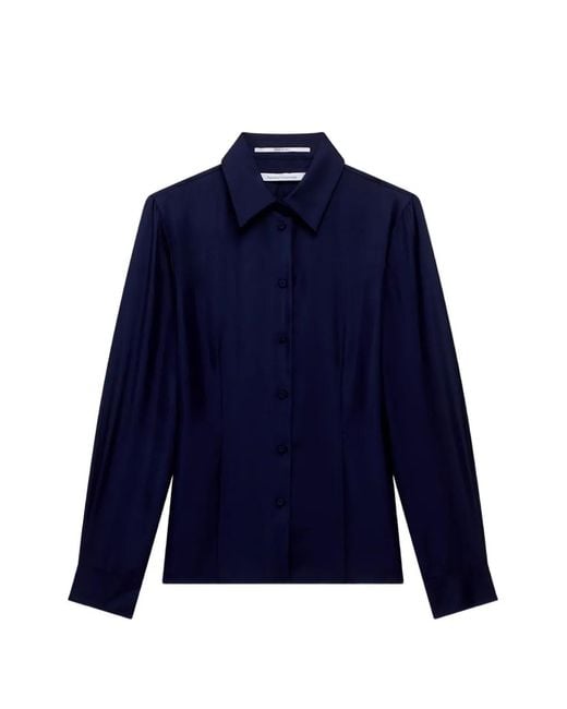Another Tomorrow Blue Darted Fitted Shirt