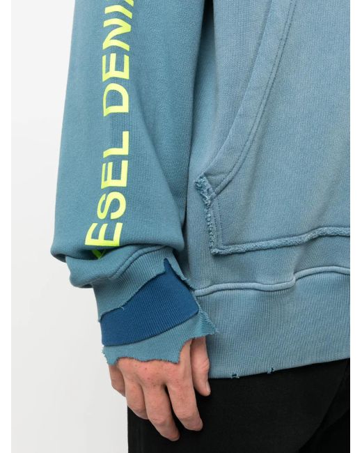 Sudadera con capucha y logo estampado DIESEL de hombre de color Blue