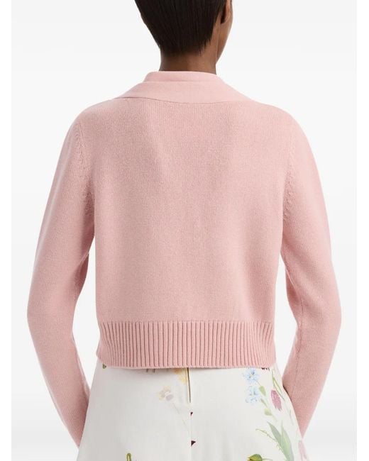 Oscar de la Renta Pink Tied-Neck Wool Cardigan