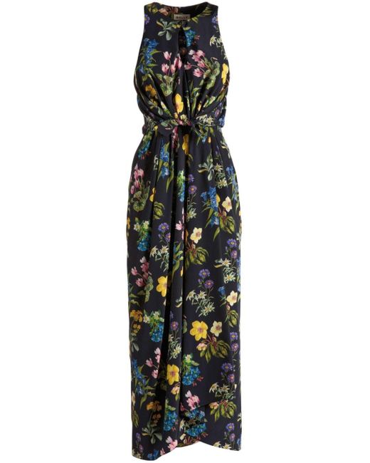 Bally Black Floral-print Silk Midi Dress