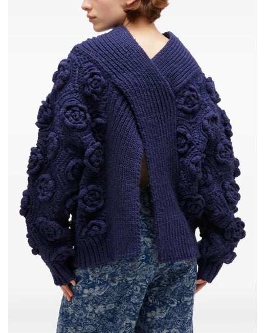 Ganni Blue Crochet-Detail Sweater