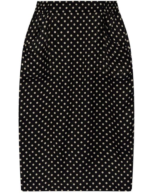 Saint Laurent Black Polka-dot Silk Skirt