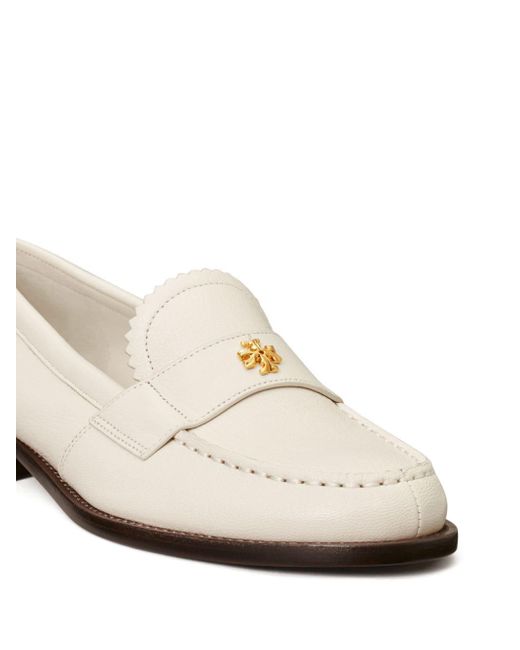 Tory Burch White Double T Leather Loafers