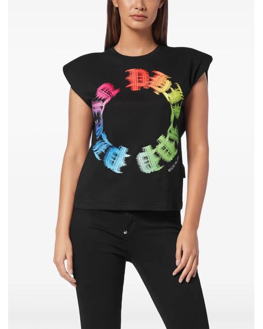 Philipp Plein Black Gothic-Print Tank Top