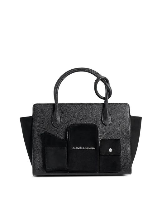 Manière De Voir Black Multi-Pocket City Tote Bag