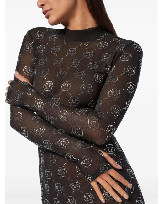 Philipp Plein Black Monogram Tulle Dress