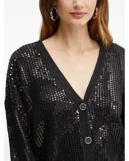 Guess Black Sequin-Embellished V-Neck Cardigan