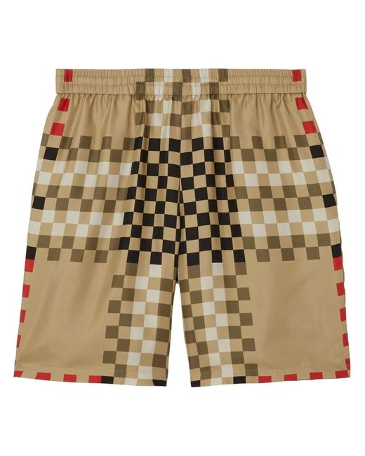 Burberry Natural Pixel Check Silk Shorts for men