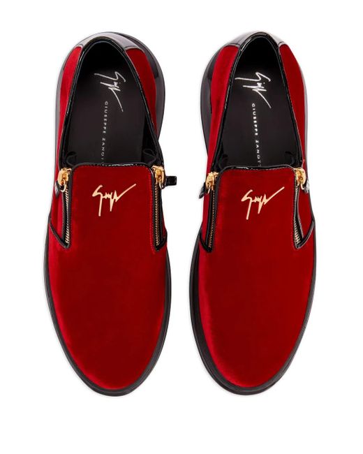 Giuseppe Zanotti Red Conley Zipped Velvet Sneakers for men