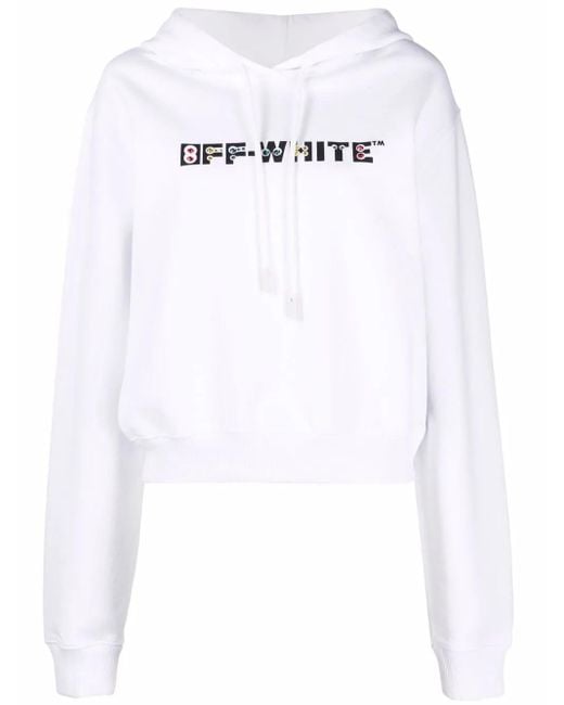 Off-White c/o Virgil Abloh White Rhinestone-Embellished Logo Hoodie