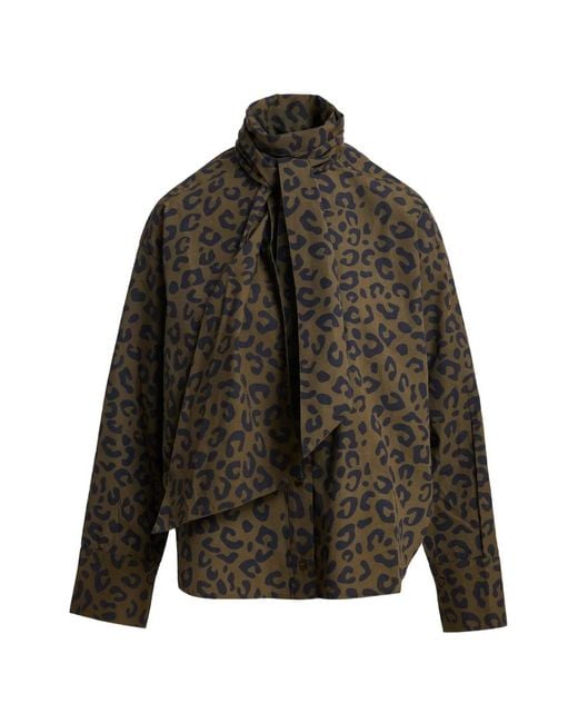 Essentiel Antwerp Brown Khaleesi Leopard-Print Pussy-Bow Shirt