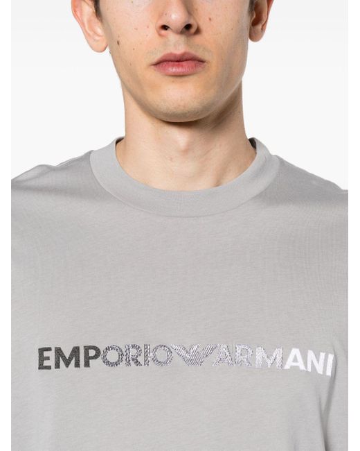 Camiseta con logo bordado Emporio Armani de hombre de color Gray