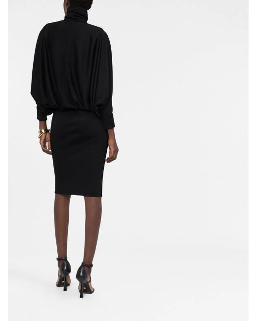 Saint Laurent Black Roll-Neck Mini Dress