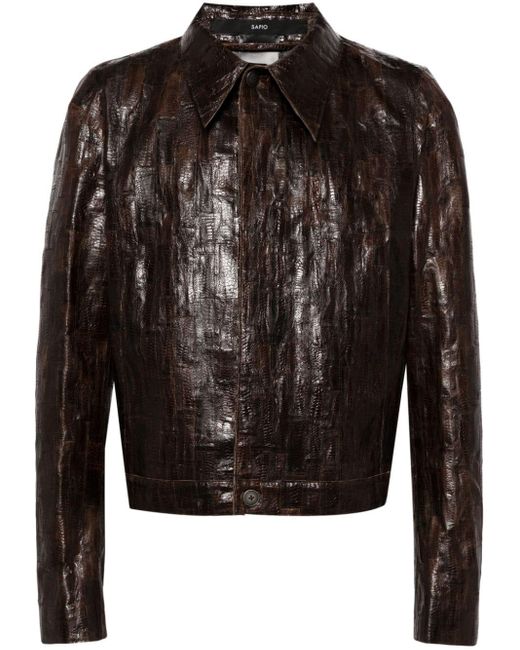 SAPIO Black Textured-finish Leather Jacket for men
