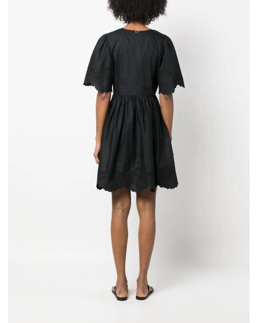 Twinset Black Broderie-Anglaise Short-Sleeve Dress