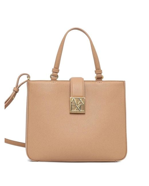 ARMANI EXCHANGE Natural Logo-Plaque Tote Bag
