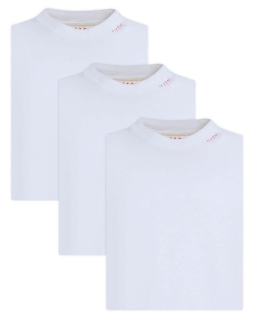 Marni White Logo-embroidered Cotton T-shirt (set Of Three) for men