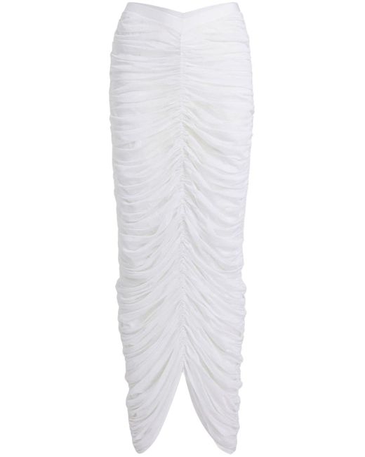 Khaite White Laure Ruched Silk Skirt