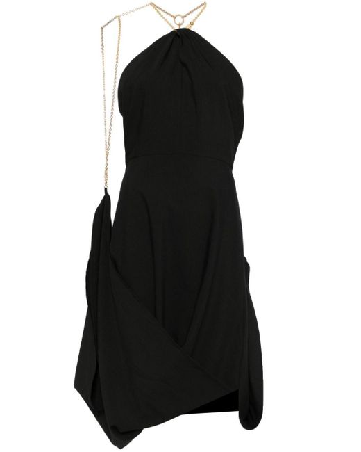 ROKH Black Chain-strap Draped Dress