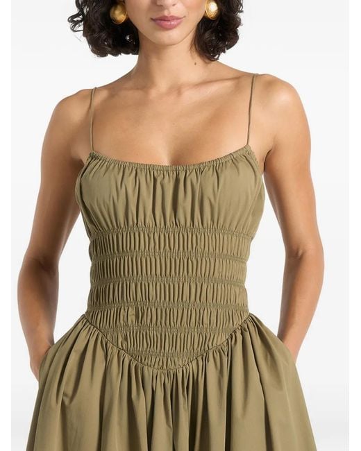 Manière De Voir Green Elva Smocked-Waist Cotton Maxi Dress