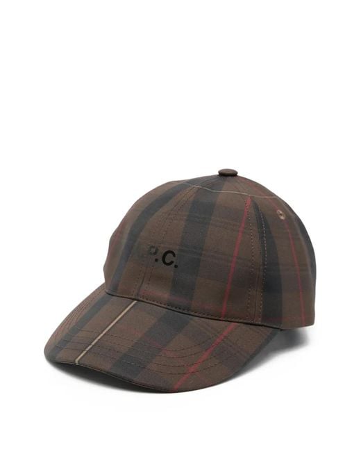 A.P.C. Brown Baseballkappe mit Karomuster