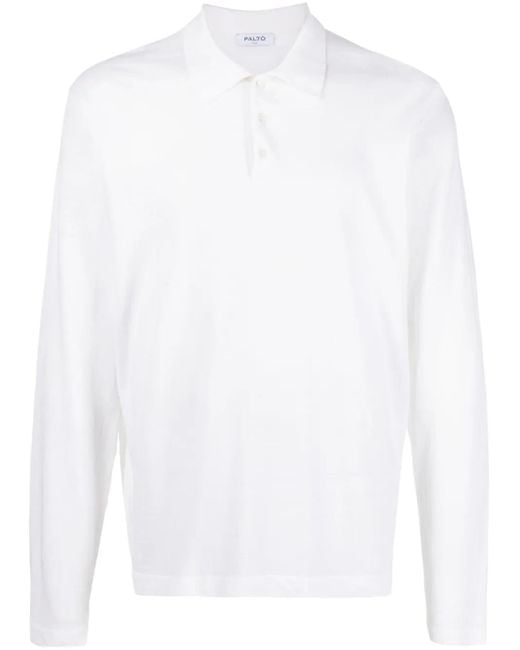 Paltò White Long-Sleeved Cotton-Linen Polo Shirt for men