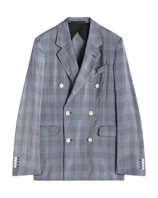 Lanvin Gray Double-Breasted Checked Blazer for men