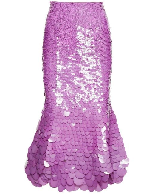 Oscar de la Renta Purple Sequin-embellished Flared Skirt