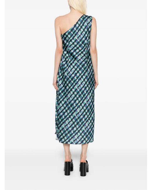 Amsale Blue Check-Printed Dress
