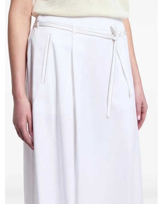 Peserico White Midi Belted Pleated Skirt