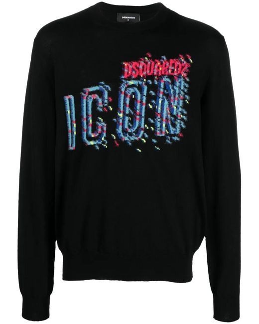 DSquared² Black Intarsia-Knit Logo Jumper for men