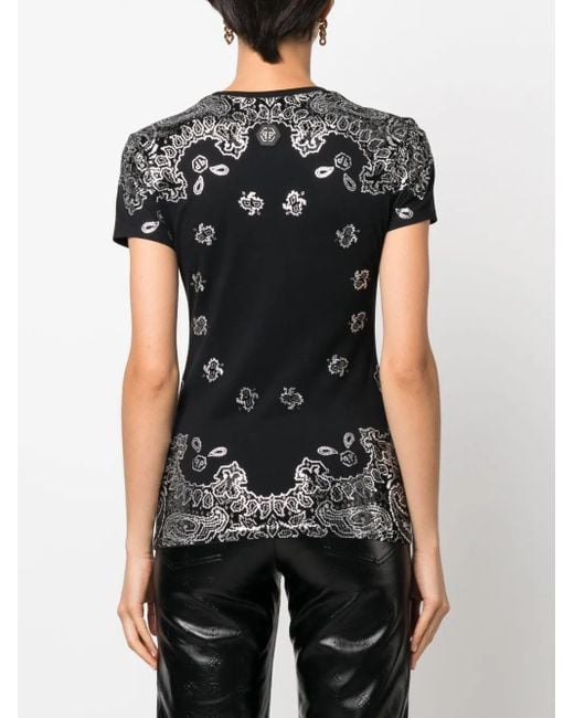 Philipp Plein Black Bandana Rhinestone-Embellished T-Shirt