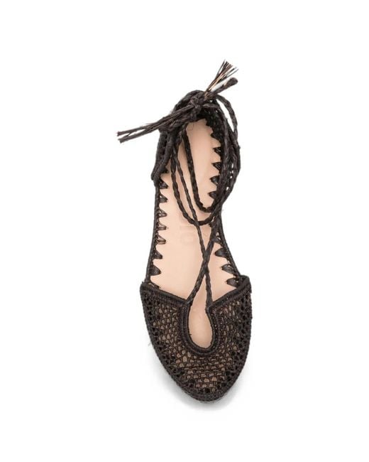 SLO_HAND_MADE White Woven Lace-Up Ballet Flats