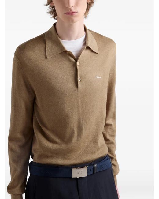 Prada Natural Wool And Silk Polo Sweater for men