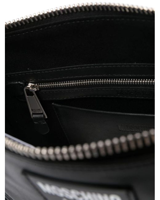 Moschino Black Logo-appliqué Leather Clutch Bag for men