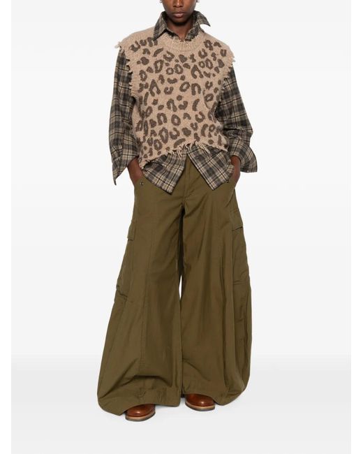 R13 Natural Leopard-Pattern Top