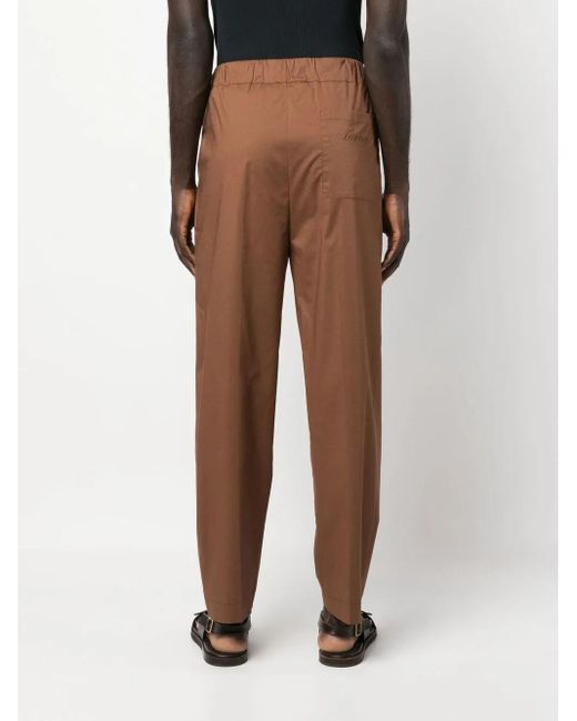 Laneus Brown Stretch-Cotton Tapered Trousers for men